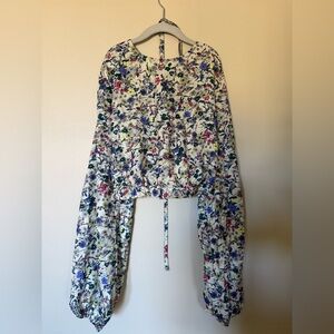 SHEIN Multicolor Floral Back Tie Crisscross Blouse